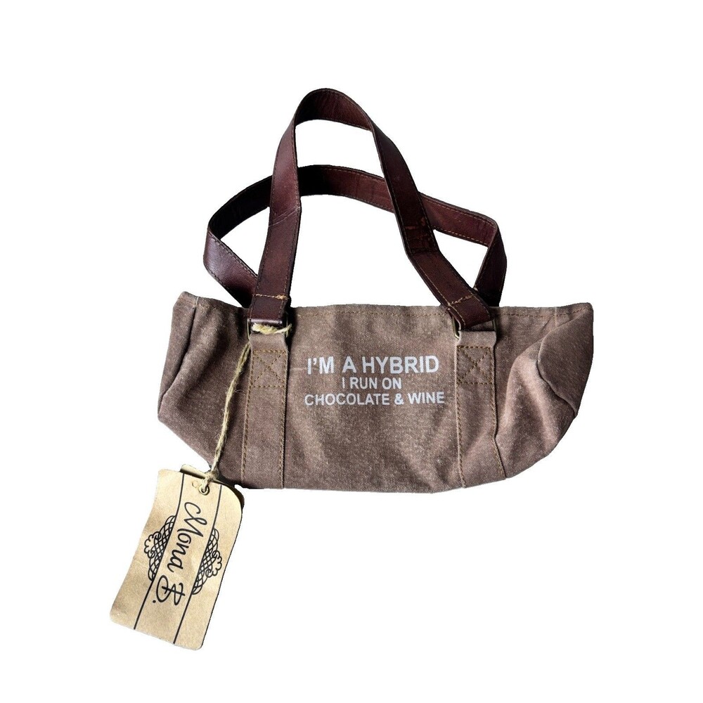 Mona B Canvas Wine Bag “I Run On Chocolate & Wine” Shoulder Tote Recycled NWT